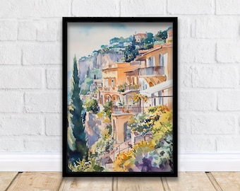 Sorrento Watercolor Painting Italy Coastal Art Sorrento Print Scenic Italy Watercolor Amalfi Coast Decor
