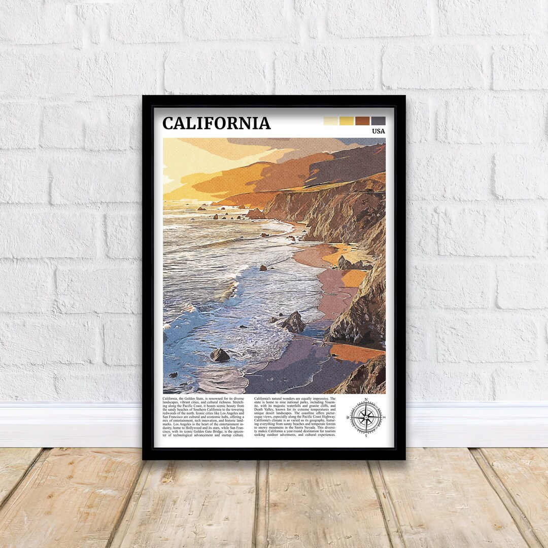 Vintage California Travel Print Wall Decor Wall Art Vintage California ...
