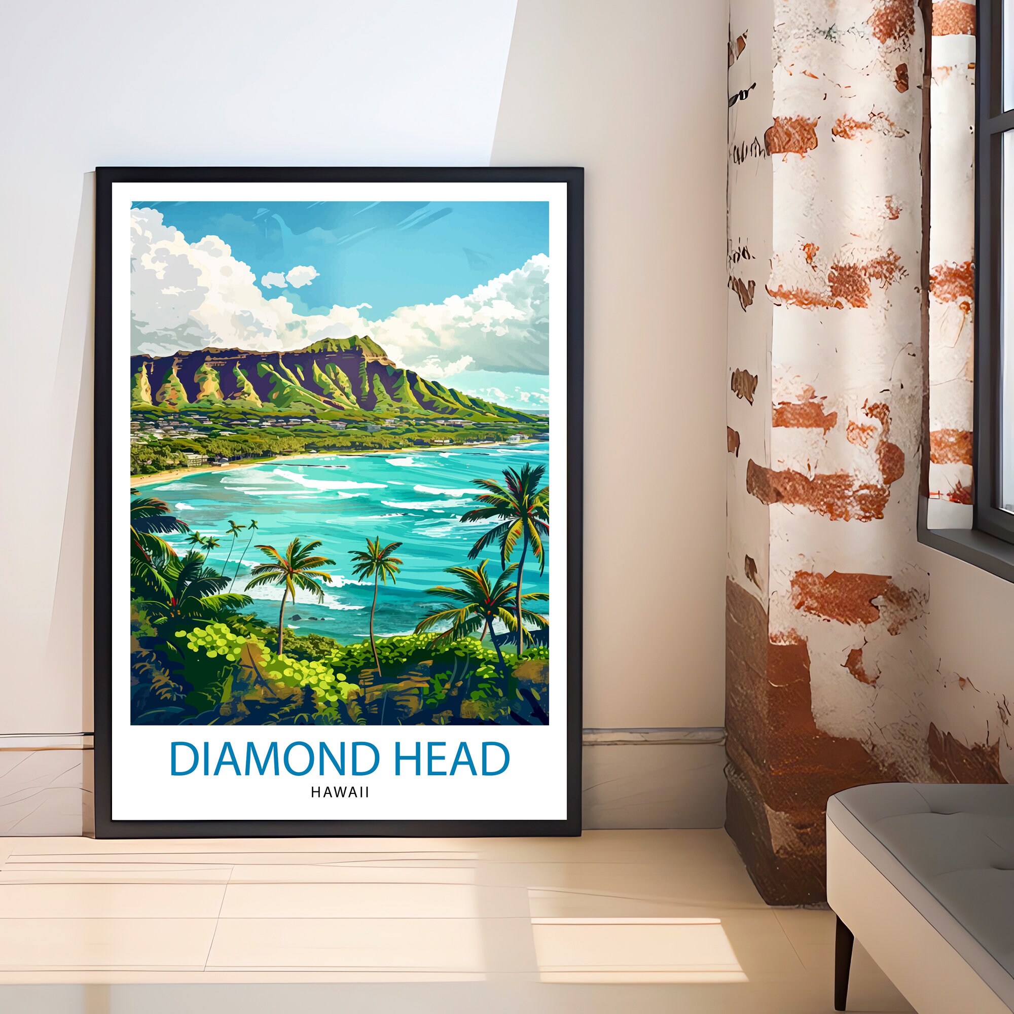 Diamond Head Oahu Travel Print Wall Decor Wall Art Diamond Head Diamond Head Oahu Travel Print Wall Decor Wall Art Diamond Head