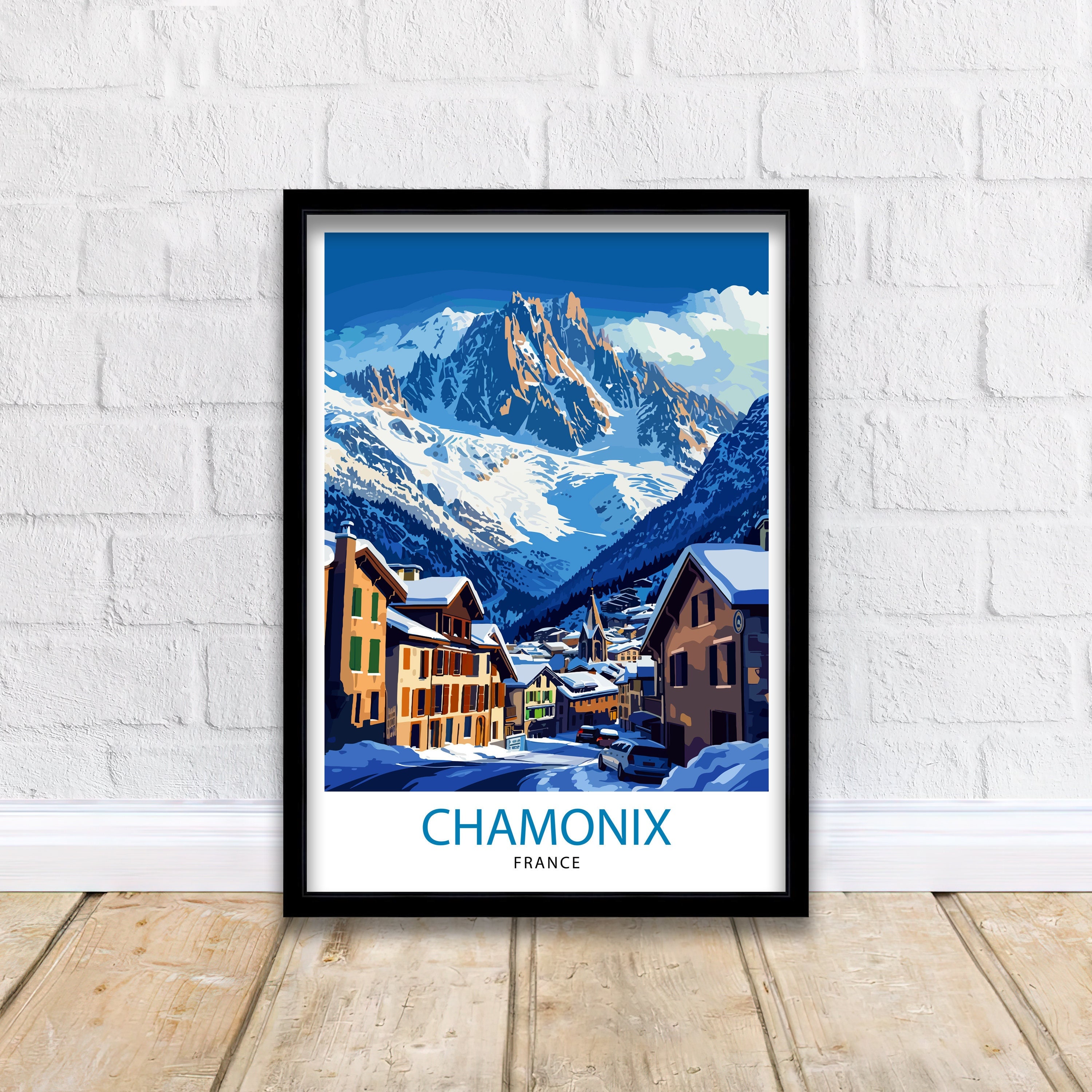 Chamonix France Print Alpine Town Art Mont Blanc Poster French