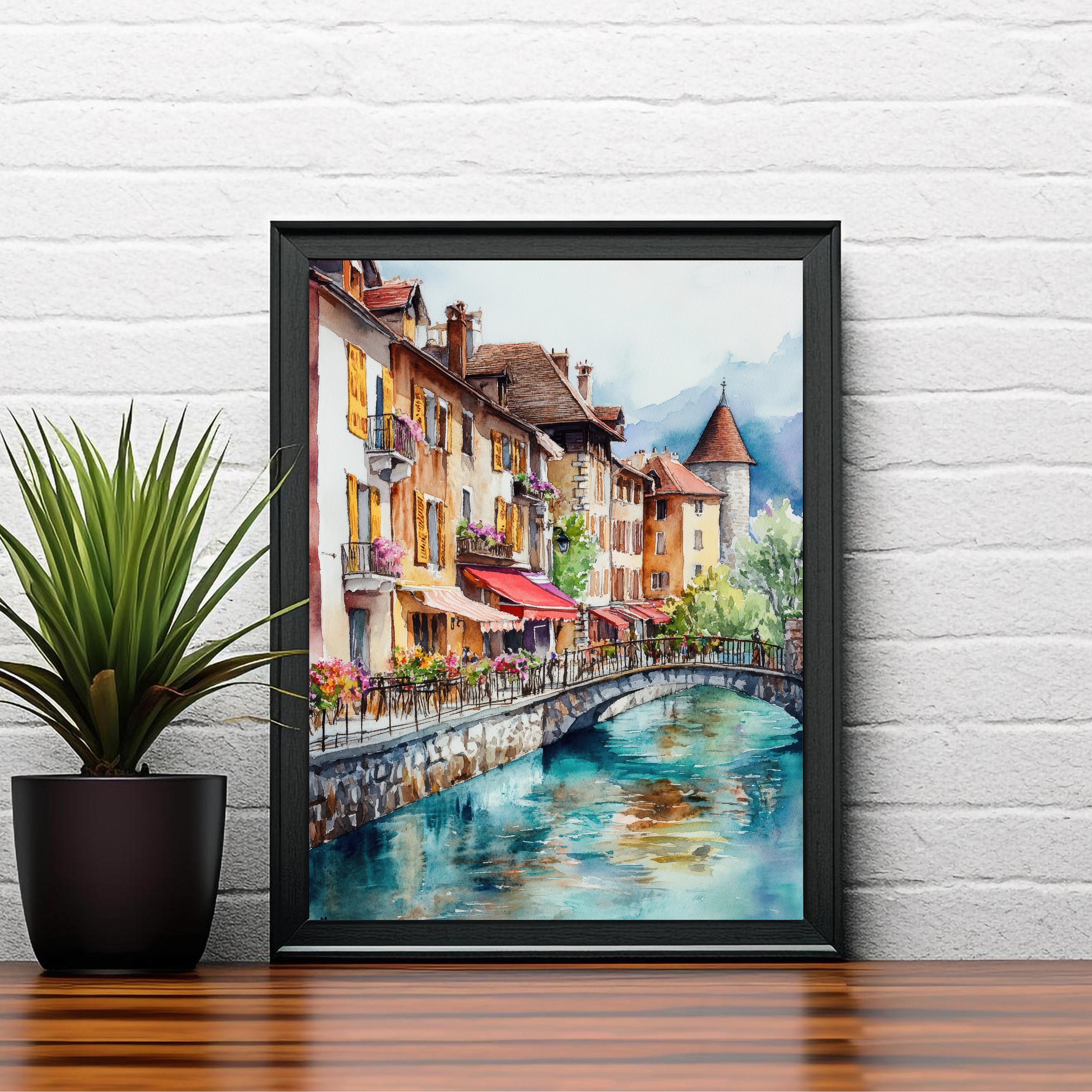 Annecy Watercolor Painting French Alps Art Annecy Print Scenic