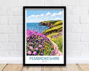 Pembrokeshire Travel Poster UK Coastal Art Pembrokeshire Print Scenic Wales Poster Pembrokeshire Wall Decor