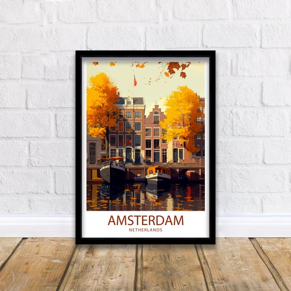 Amsterdam Travel Print  Amsterdam Wall Art Amsterdam Home Decor Amsterdam Illustration Travel Poster Netherlands Print Gift for Amsterdam