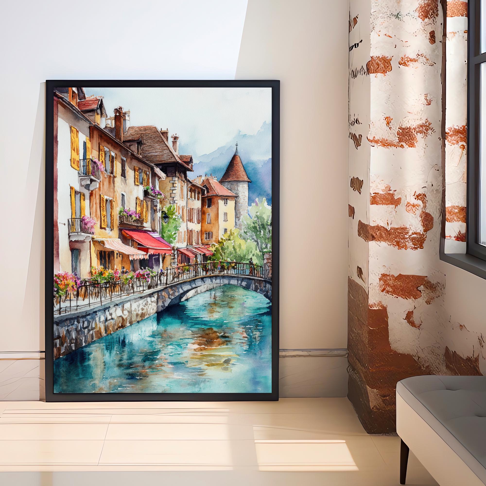 Annecy Watercolor Painting French Alps Art Annecy Print Scenic
