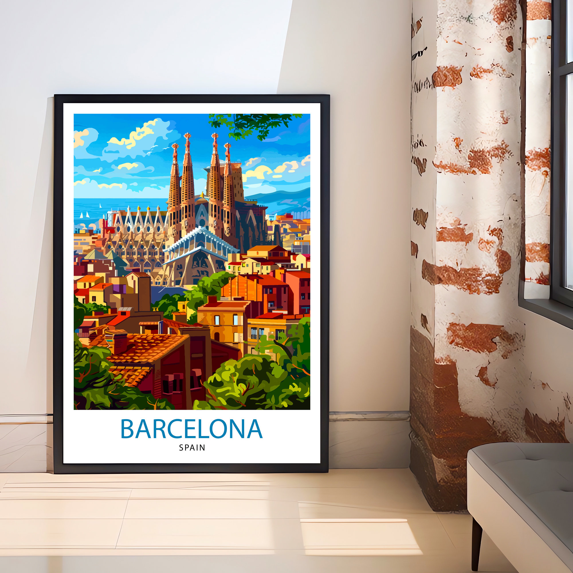 Barcelona Spain Travel Print Barcelona Wall Decor Spain Illustration ...