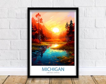 Michigan Travel Poster | Sunset Landscape Art Print