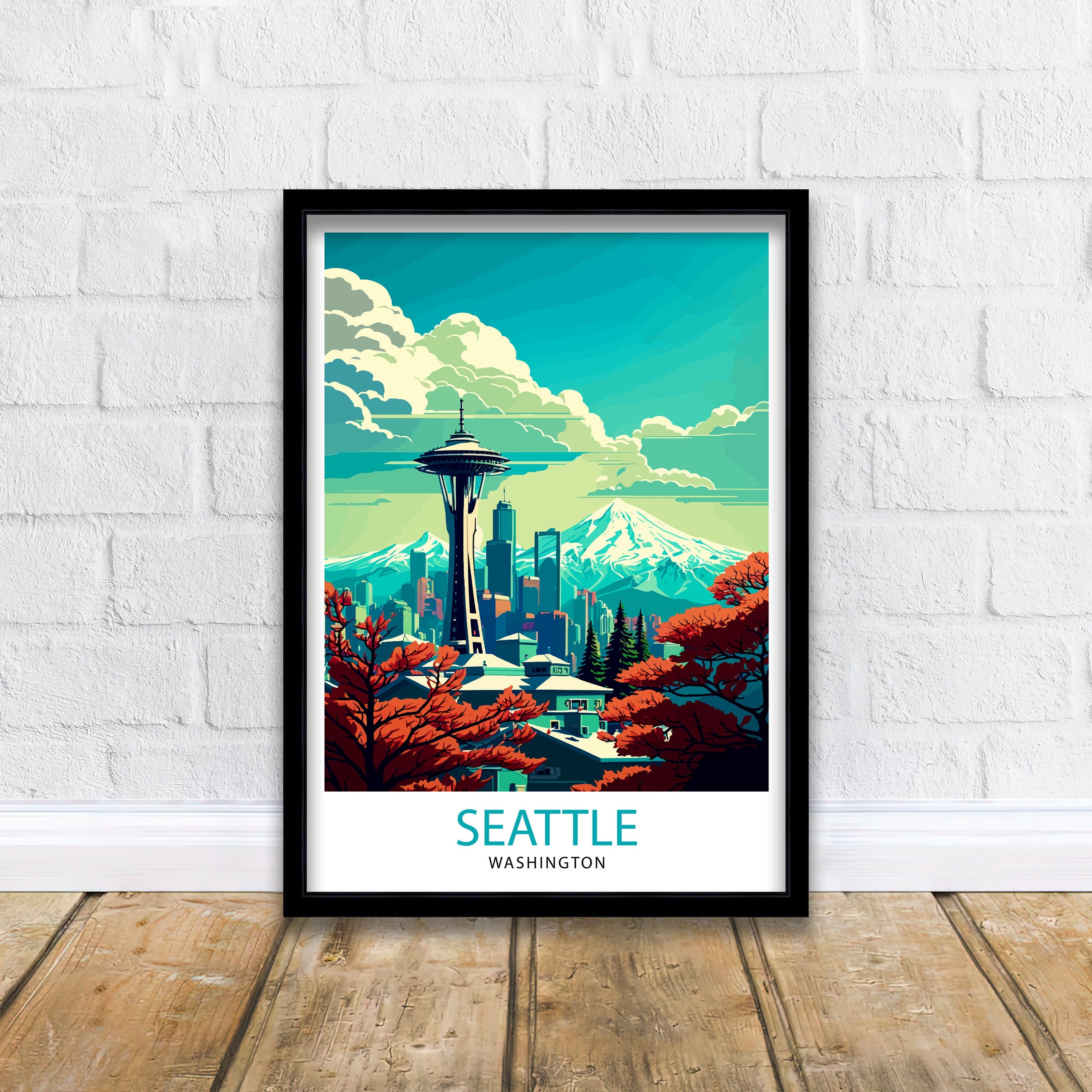 Seattle Travel Print  Seattle Wall Decor Seattle Home Living Decor Seattle Illustration Travel Poster Gift For Seattle Washington Home Decor