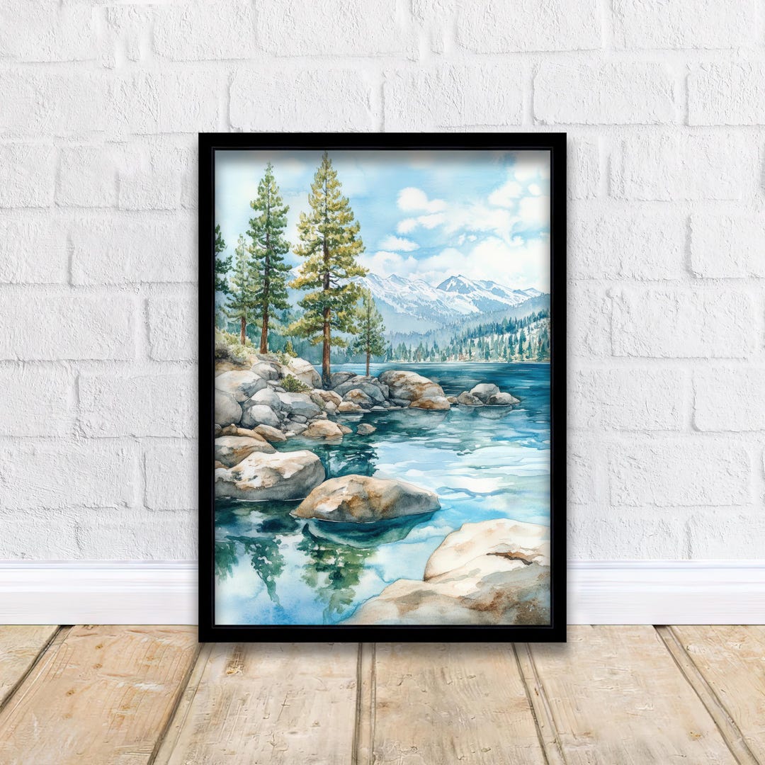 Lake Tahoe Watercolor Painting Lake Tahoe Landscape Art Watercolor ...