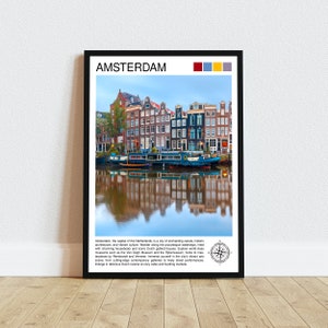 Amsterdam Paesi Bassi Viaggio Stampa Decorazione da parete Arte murale Amsterdam Arazzo da parete Arredamento per la casa Regalo di Amsterdam Amanti dell&#39;arte Paesi Bassi Amante dell&#39;arte