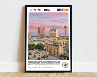 Impresión de viaje de Birmingham, Alabama, decoración de pared, arte de pared, colgante de pared de Birmingham, decoración del hogar, regalo de Birmingham, amantes del arte, regalo para amantes del arte de Alabama
