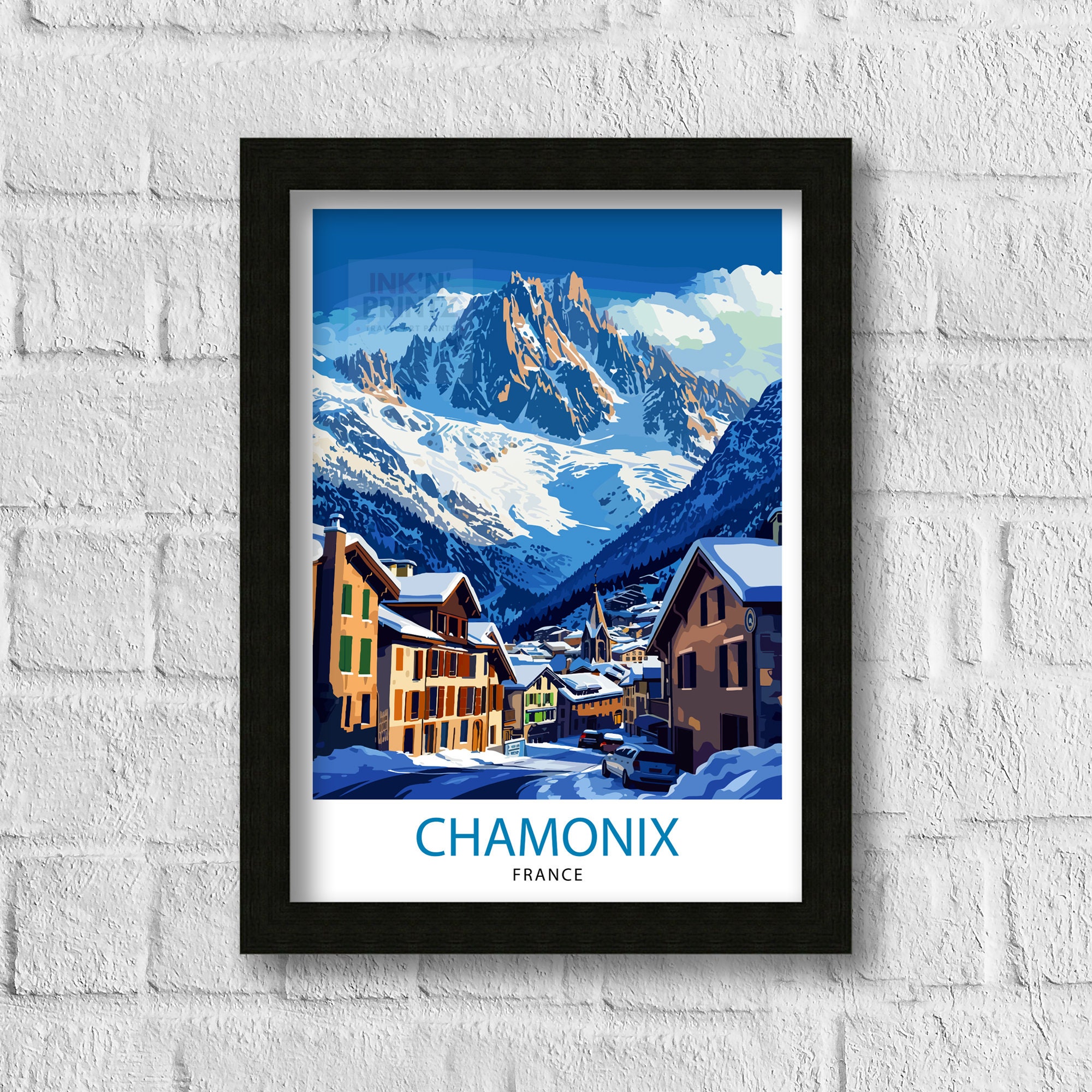 Chamonix France Print Alpine Town Art Mont Blanc Poster French
