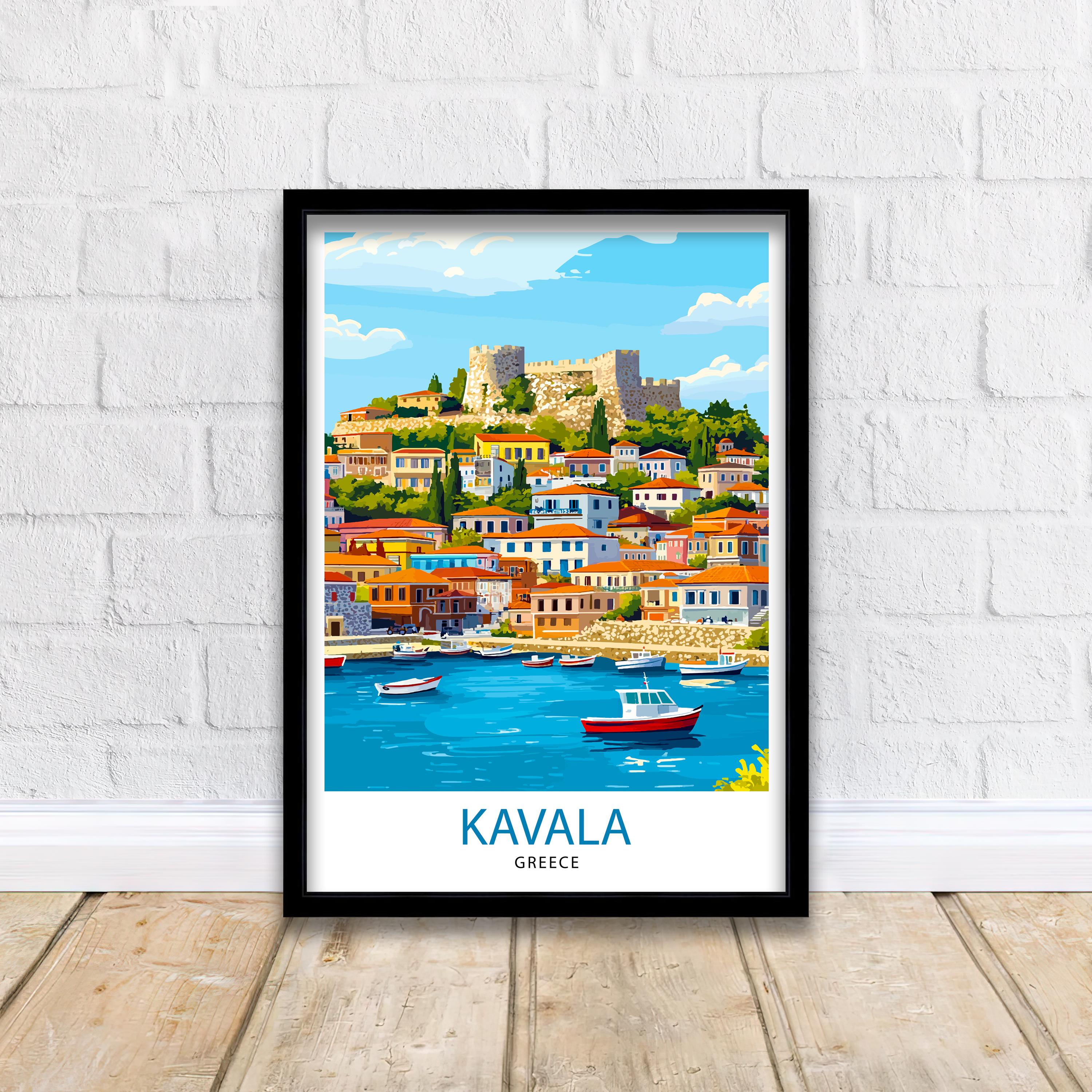 Kavala Greece Travel Poster Greek City Art Kavala Print Scenic