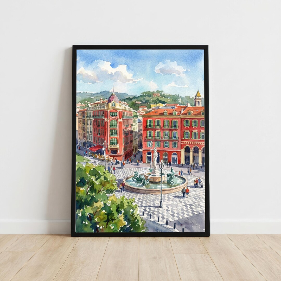 フランス、ニースの水彩画プリント：沿岸都市の風景画 - Etsy 日本