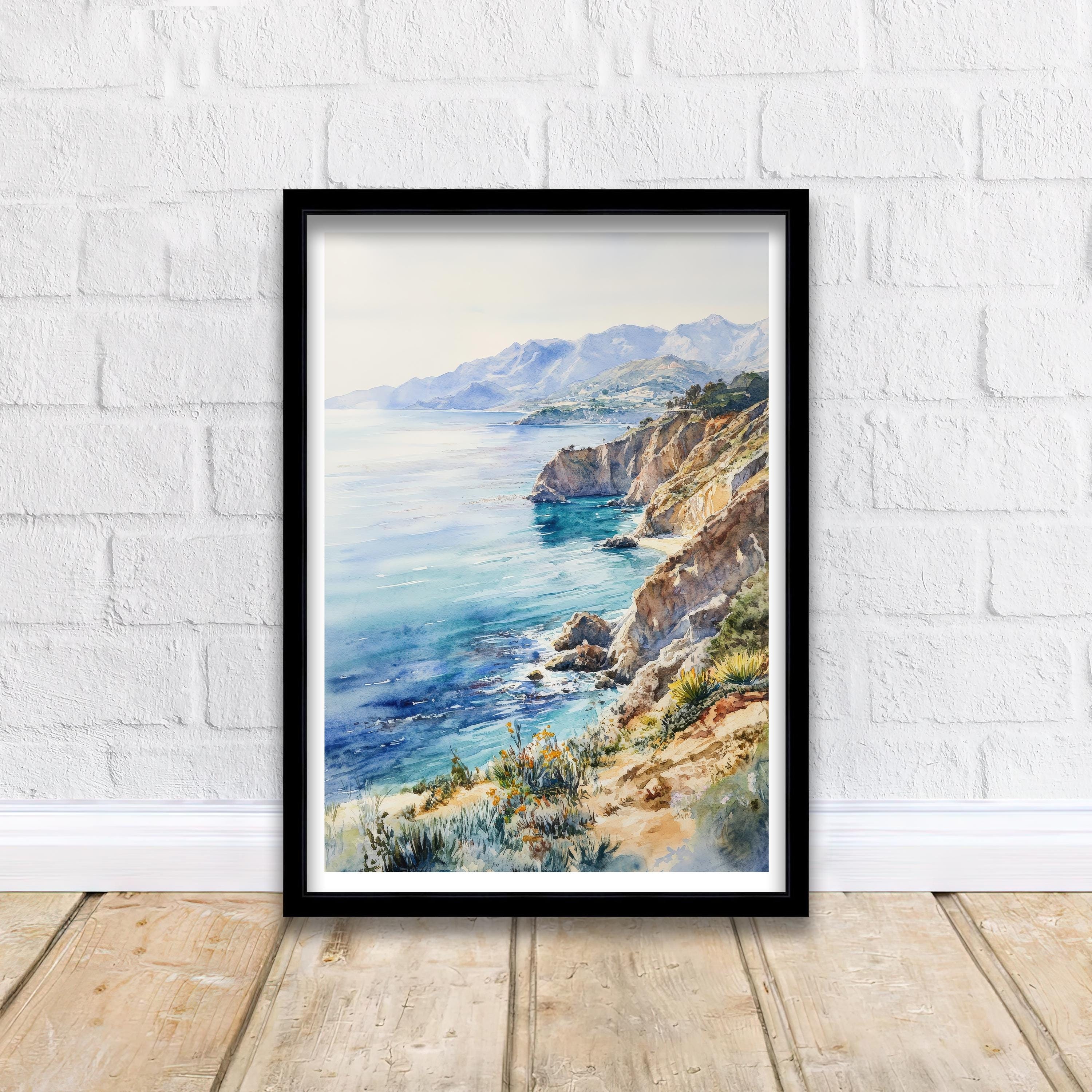 Stampa da parete con acquerello dell'isola di Santa Catalina, decorazione da parete, paesaggio di Catalina, decorazione per la casa, regalo artistico dell'isola della California