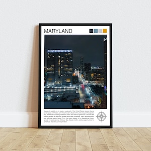 Impresión de viaje de Maryland Decoración de pared Arte de pared Colgante de pared de Maryland Decoración del hogar Regalo de Maryland Amantes del arte Regalo para amantes del arte de EE. UU. Impresión de arte