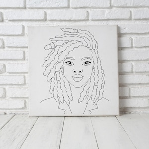 12x12 African Girl Locs Theme Pre Drawn Canvas to Paint, Pre Printed Canvas for Ladies Sip & Paint, Pre Sketched Canvas Painting for Adults