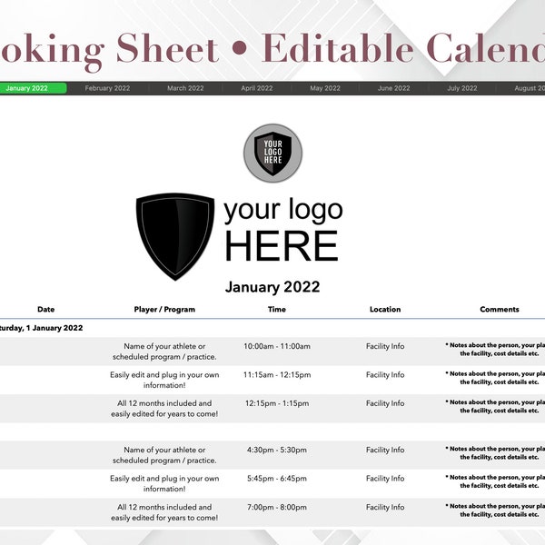 Booking Sheet Template Etsy Booking Sheet Template Etsy
