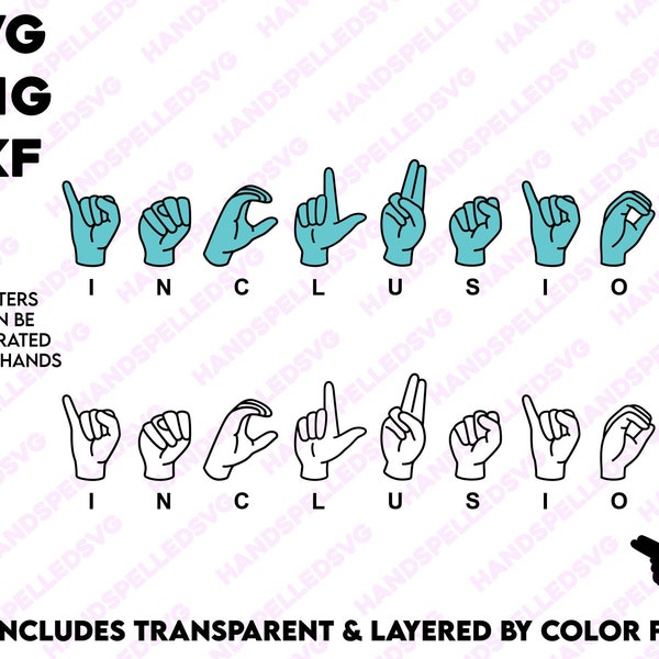 Inclusion American Sign Language Alphabet SVG PNG DXF | Layered by Color | Cut File Cricut Silhouette Asl Learn Deaf Education Hand Spelled