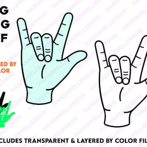 Ik hou van je Amerikaanse gebarentaal Hand SVG PNG DXF | Gelaagd op kleur | Asl Love Friendship bff Tekstlettertype Ily Cut File Cricut Silhouette
