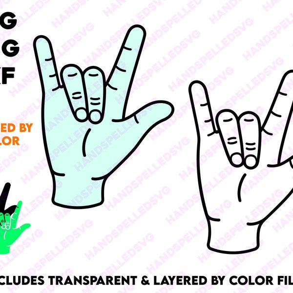 I Love You American Sign Language Hand SVG PNG DXF | Layered by Color | Asl Love Friendship bff Text Font Ily Cut File Cricut Silhouette