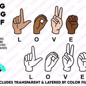 Liebe Amerikanische Gebärdensprache Alphabet SVG PNG DXF | Nach Farbe geschichtet | Valentines Freundschaft bff Text Schriftart geschnitten Datei Cricut Silhouette