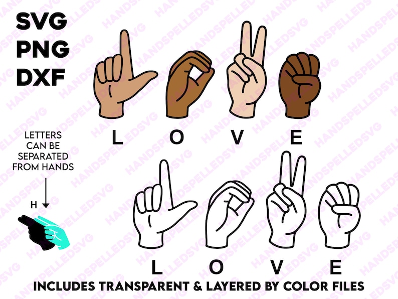Love American Sign Language Alphabet SVG PNG DXF | Layered by Color ...