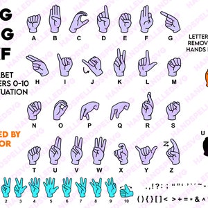 Linguagem de sinais americana Asl Alfabeto e números completos 0-10 PNG SVG DXF Bundle | Em camadas por cor | Fonte de letras Abc para ortografia de educação surda