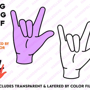 Je t'aime main de langue des signes américaine SVG PNG DXF | Couches par couleur | Asl Love Friendship bff Police de texte Ily Cut File Cricut Silhouette