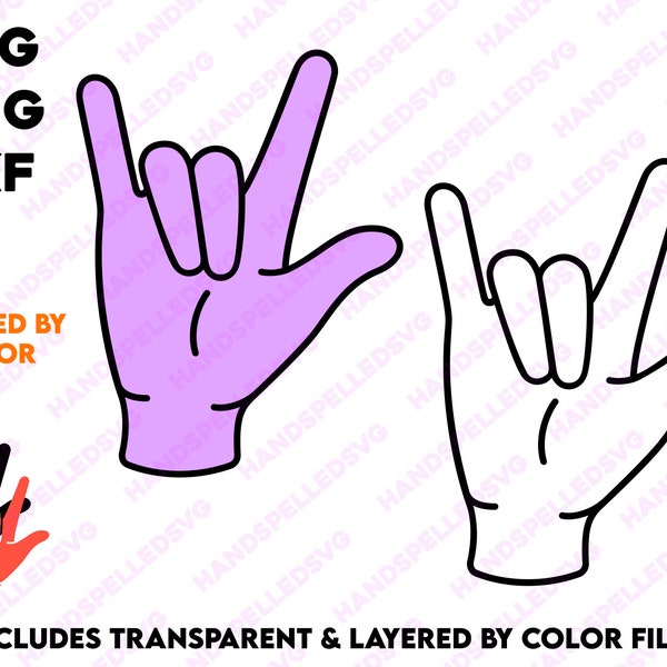 I Love You American Sign Language Hand SVG PNG DXF | Layered by Color | Asl Love Friendship bff Text Font Ily Cut File Cricut Silhouette