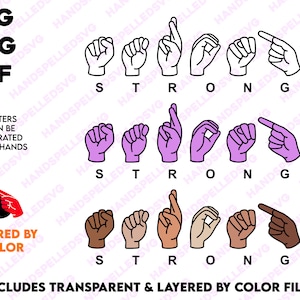 強力なアメリカ手話アルファベット SVG PNG DXF | 色別にレイヤー化 | カットファイル Cricut シルエット ASL 聴覚障害者教育を学ぶ 手書き