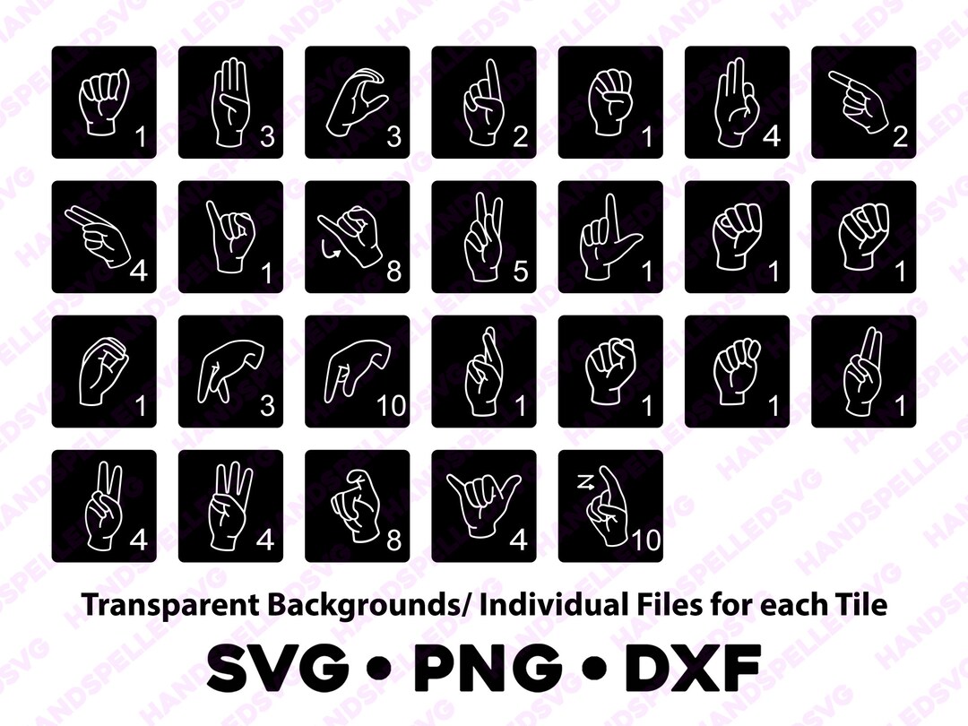 American Sign Language Asl Spelling Board Game Tiles PNG SVG DXF Bundle ...