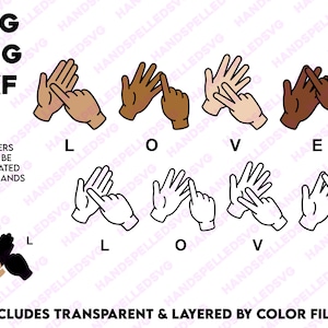 Love British Fingerspelling SVG PNG DXF / Layered by Color / Friendship bff Text Font Cut File Cricut Silhouette Sign Language Alphabet Bsl