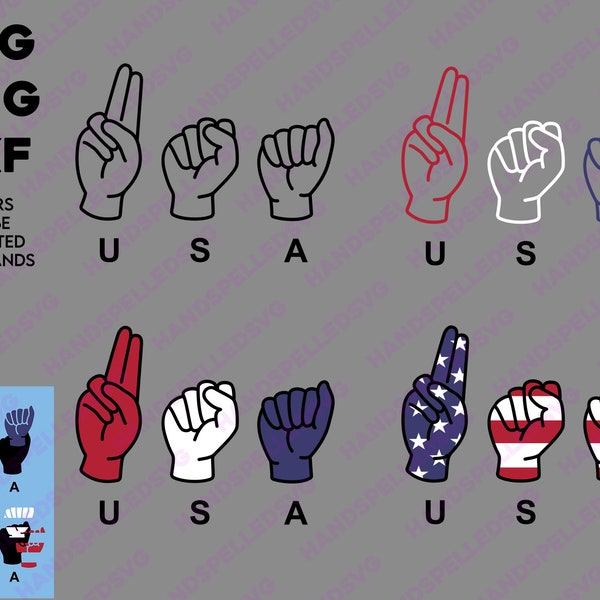 USA Spelled in American Sign Language ASL png svg dxf Bundle | Handspelling Learning Teaching Resource Deaf Education Cut File