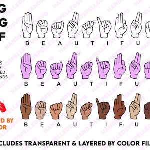 Belle American Sign Language Alphabet SVG PNG DXF | Couches par couleur | Couper Fichier Cricut Silhouette Asl Apprendre Sourd Éducation Épelé Main