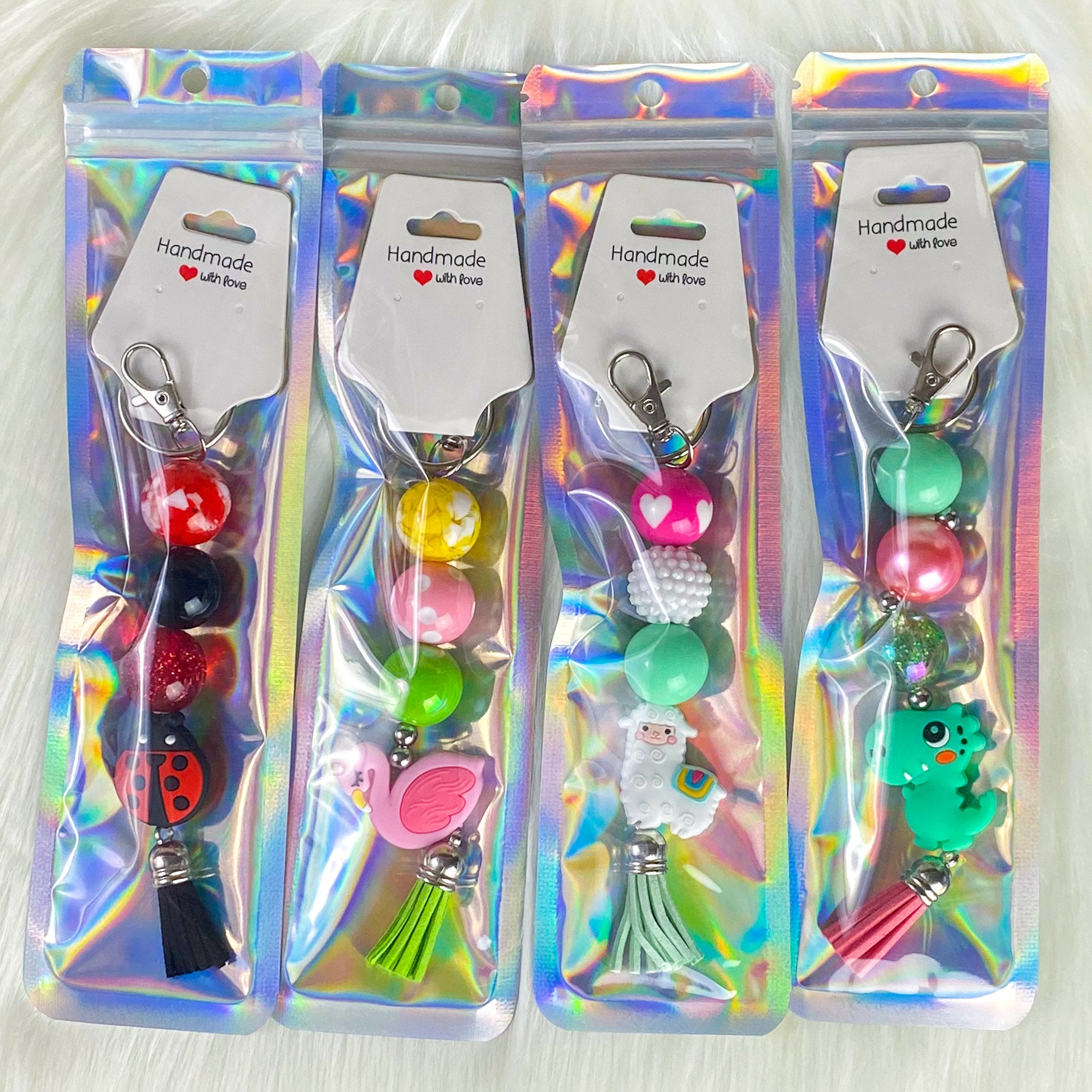 Animal Beaded Keychains, Ladybug, Flamingo, Llama, Dinosaur, 20mm ...