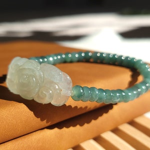 Certified Genuine Grade A Icy Green Jadeite Jade Carved Peony Flower Bracelet, Jadeite , 天然A货冰种翡翠雕刻牡丹吊坠