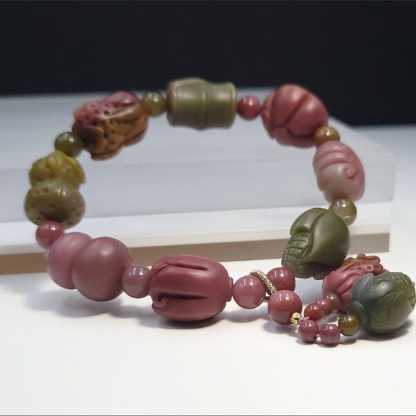 Certified Natural Yanyuan Agate Carved Multi  sacred objects Bracelet, Genuine Yanyuan Agate Bracelet, 天然盐源玛瑙八宝手串