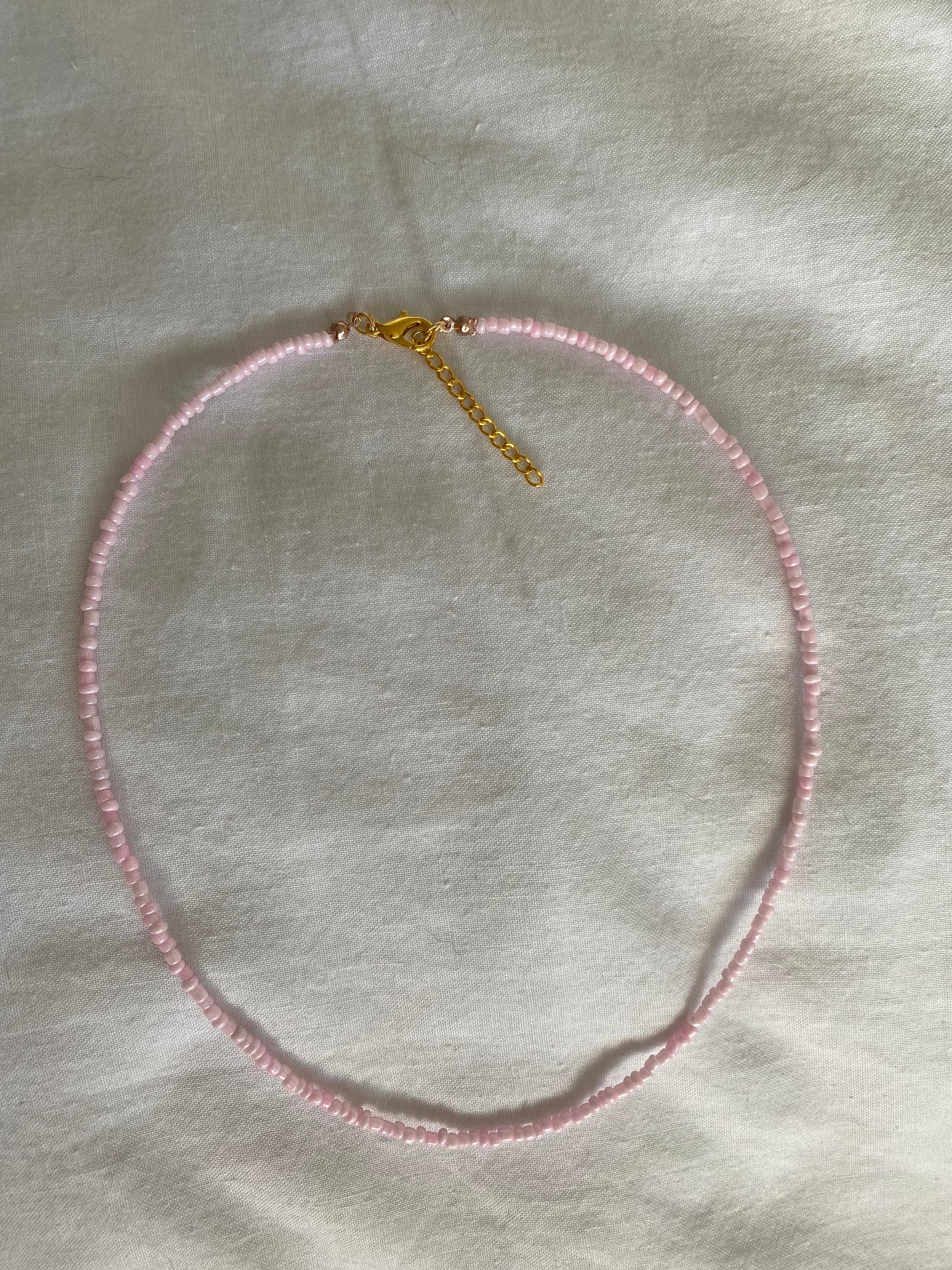 Impatiens Pink Seed Bead Necklace, Thin 1.5mm Single Strand 66