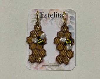 Boucles d'oreilles longues nid d'abeille Miyuki