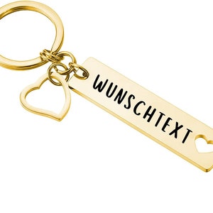 Keychain with desired text engraving Personalized and engraved on both sides I pendant can be individually labeled with desired name or text Gold