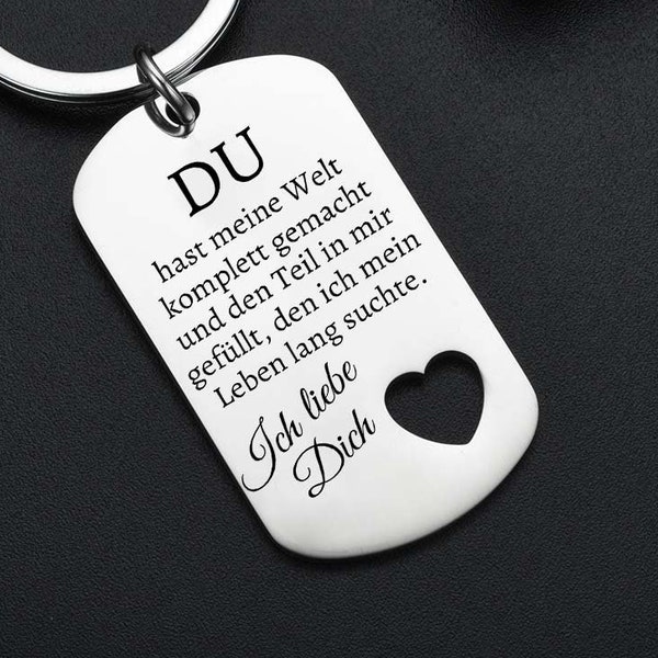 Schlüsselanhänger mit Gravur für dein Lieblingsmensch I Glücksbringer mit Liebesbotschaft I Geschenk "Ich liebe dich" Welt komplett gemacht