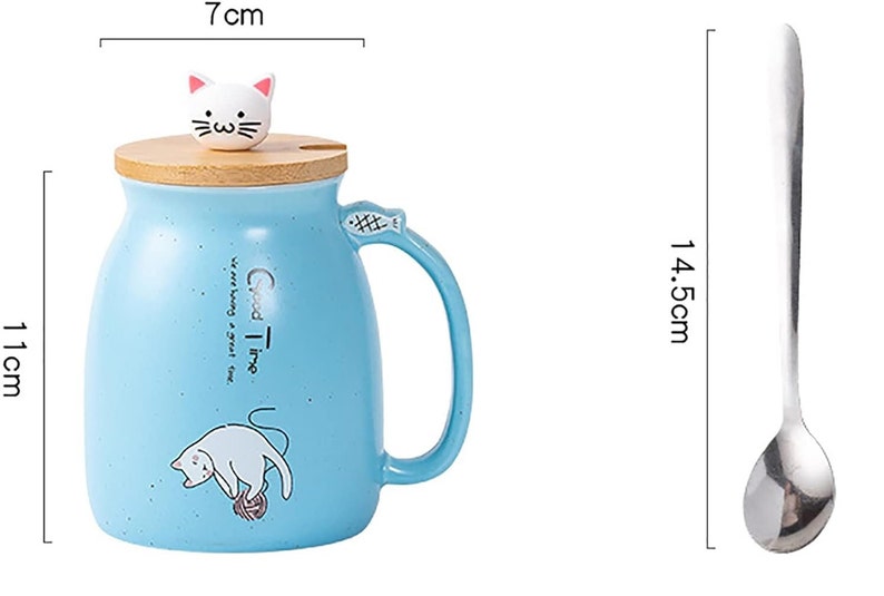 Kitty Cup Tassen-Set im Katzen-Design: Mit Deckel & Löffel I Katzentasse für Tierliebhaber zum Kaffee, Tee I Geschenkidee für Katzenfreunde Bild 4
