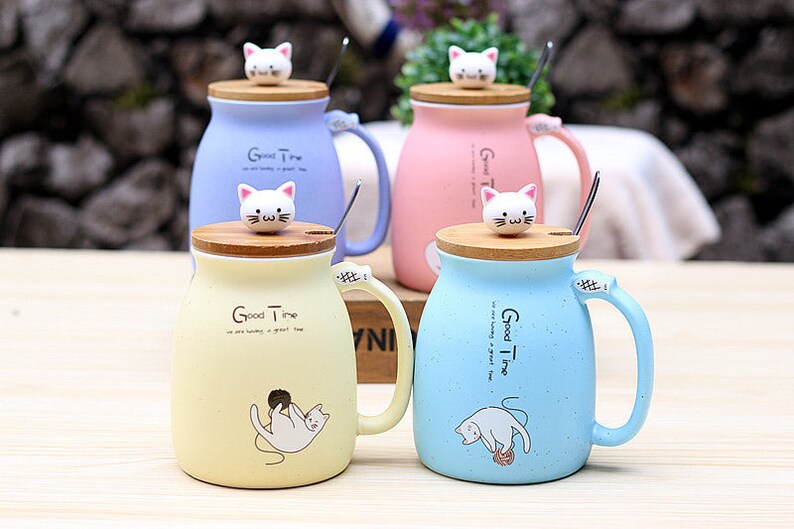 Kitty Cup Tassen-Set im Katzen-Design: Mit Deckel & Löffel I Katzentasse für Tierliebhaber zum Kaffee, Tee I Geschenkidee für Katzenfreunde Bild 5