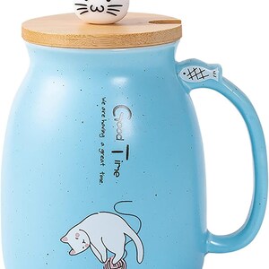 Kitty Cup Tassen-Set im Katzen-Design: Mit Deckel & Löffel I Katzentasse für Tierliebhaber zum Kaffee, Tee I Geschenkidee für Katzenfreunde Türkis