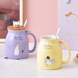 Kitty Cup Tassen-Set im Katzen-Design: Mit Deckel & Löffel I Katzentasse für Tierliebhaber zum Kaffee, Tee I Geschenkidee für Katzenfreunde Bild 2