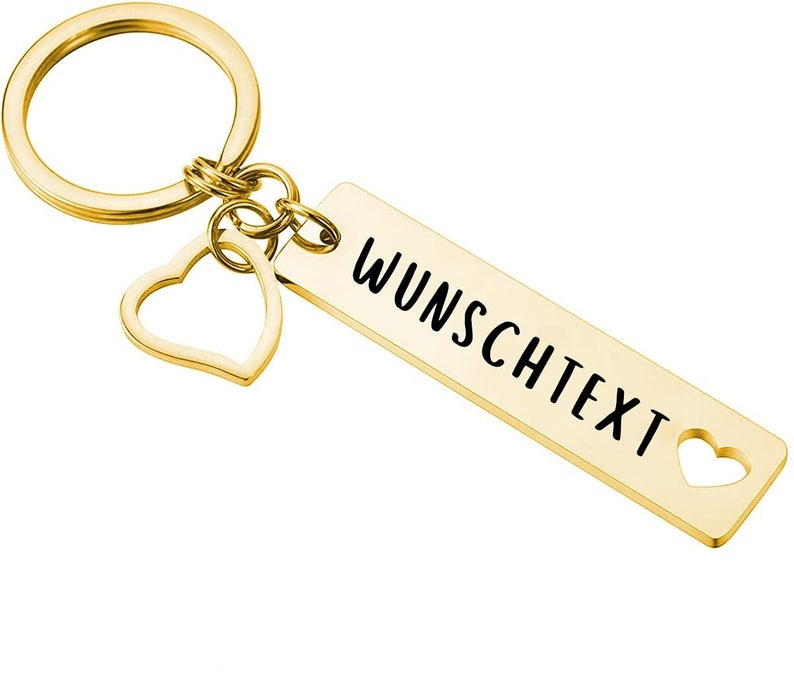 Keychain with desired text engraving Personalized and engraved on both sides I pendant can be individually labeled with desired name or text Gold