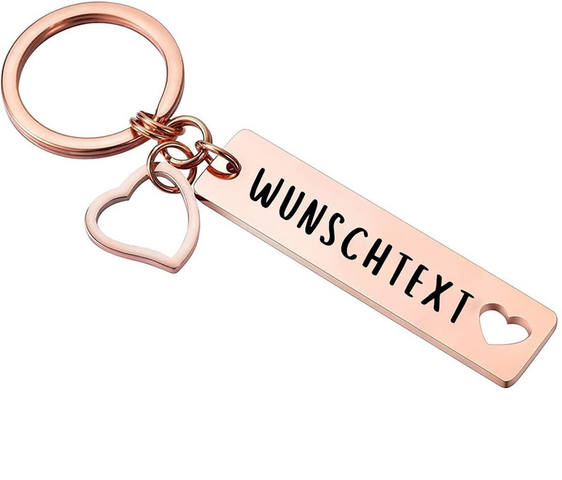 Keychain with desired text engraving Personalized and engraved on both sides I pendant can be individually labeled with desired name or text Rosegold