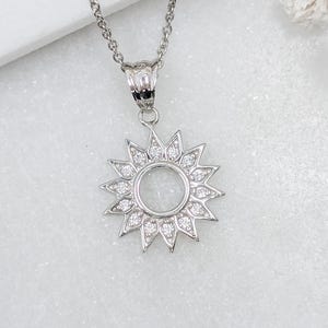 Dainty Sun Necklace, 925 Sterling Silver, Small Sunshine Pendant, Minimalist Sunburst Necklace, CZ Diamond Charm, Small Celestial Necklace