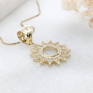 10k Solid Gold Sun Necklace, Dainty Sunshine Pendant, Summer Minimalist Sunburst Necklace, CZ Diamond Charm, Small Celestial Necklace