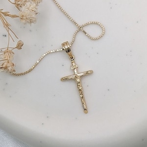 14k Solid Gold Crucifix Cross Necklace, Waterproof White Gold Cross, Dainty Cross Pendant, Minimalistic Faith Cross Charm Small Baptism Gift